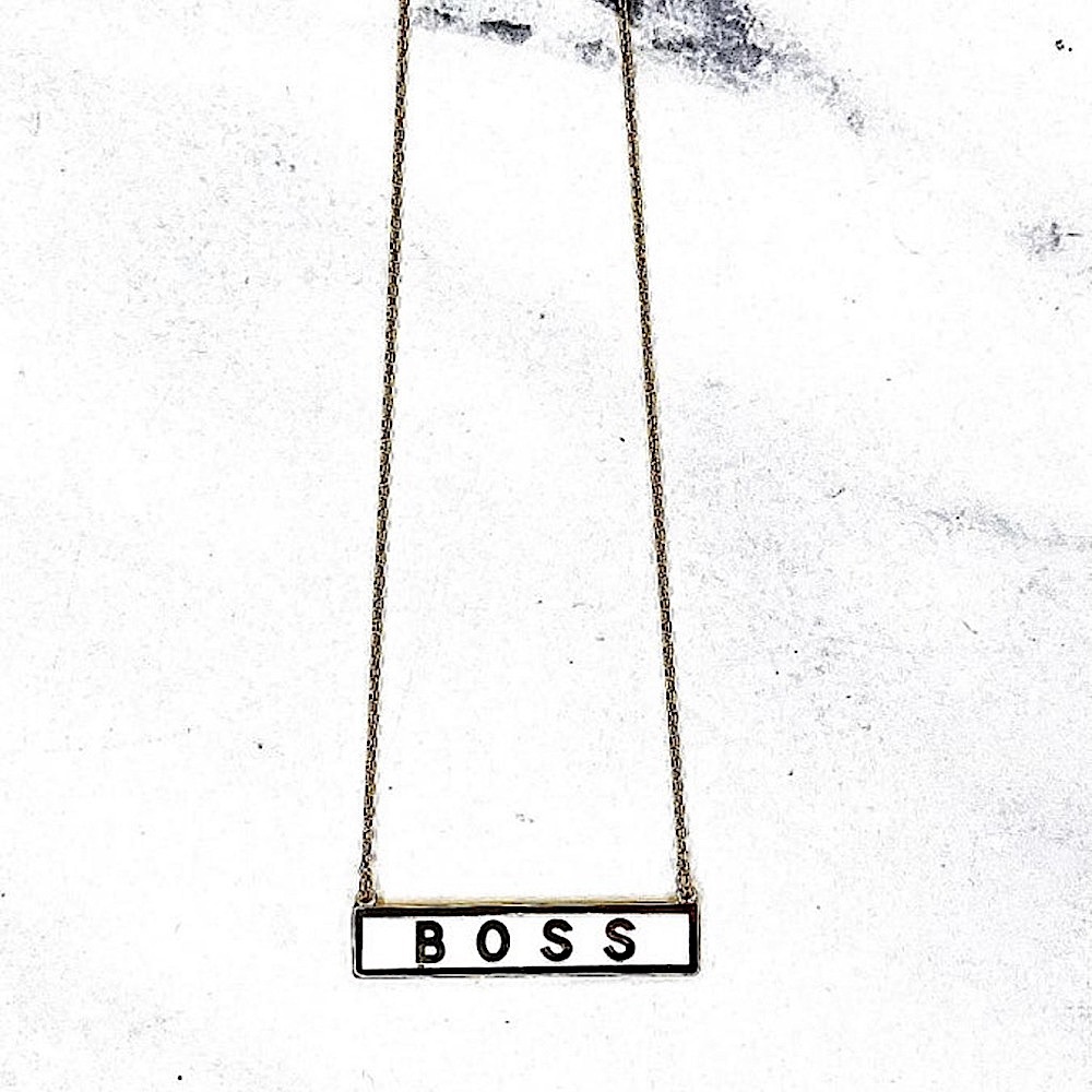 🆕🤍LUCKY CHARM: “BOSS” WHITE (White Gold Dipped) Necklace